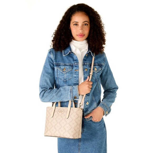 New Kate Spade Spade Flower Small Tote Dark Beige Multi - Picture 2 of 5